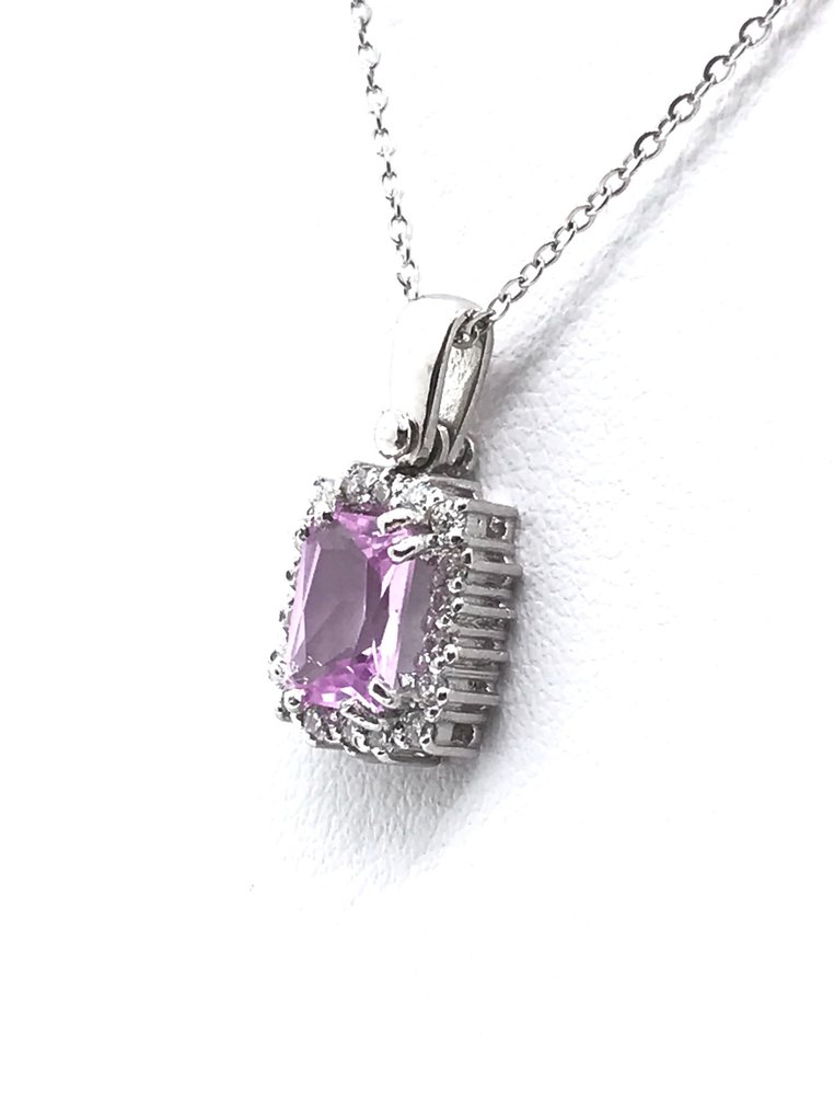 頸鏈 - 18 克拉 白金 -  1.30ct. tw. 紫鋰輝石 - 鉆石 #1.2