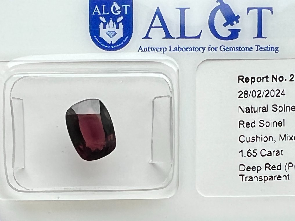Rød Spinel  - 1.65 ct - Antwerp Laboratory for Gemstone Testing (ALGT) - Dyb rød (lilla) #3.3