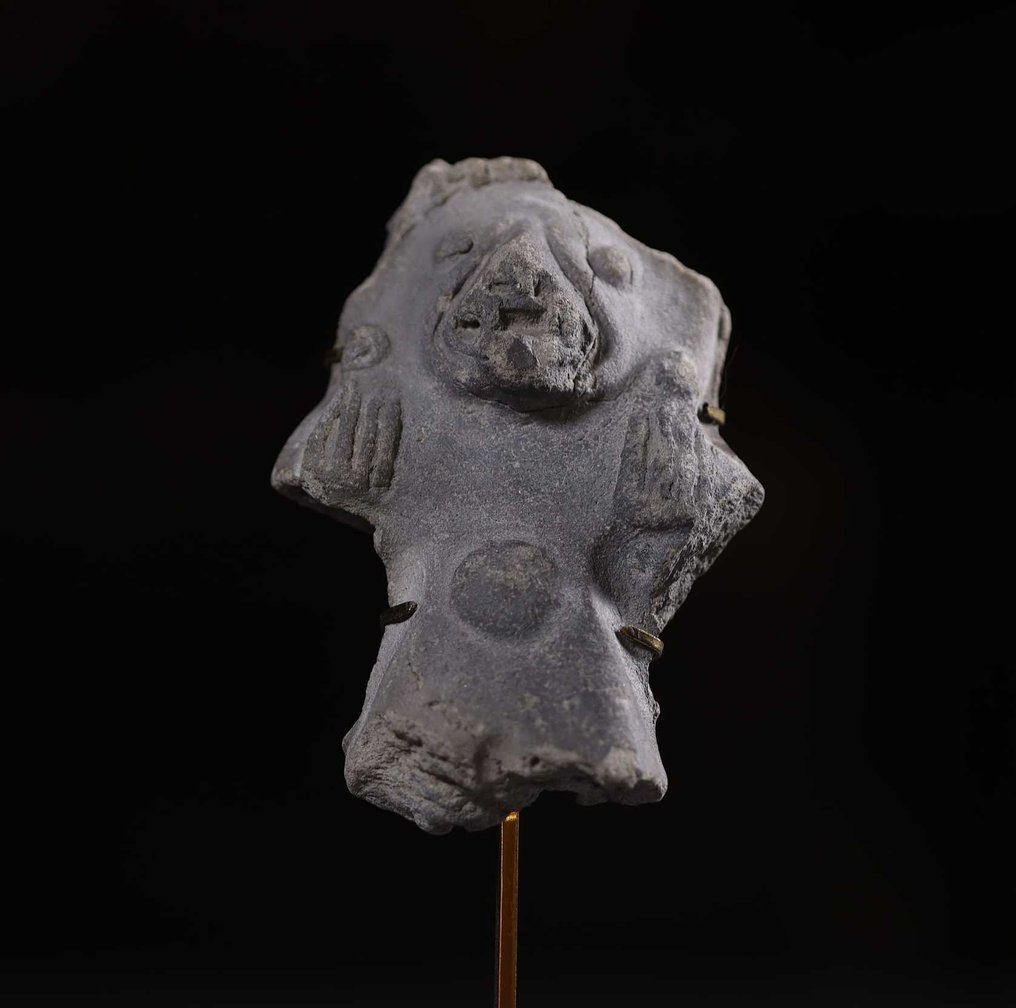 Pre-Columbiaans Tumaco La Tolita sculptuur met Spaanse exportvergunning. Standaard en urn inbegrepen. - 9 cm #1.1