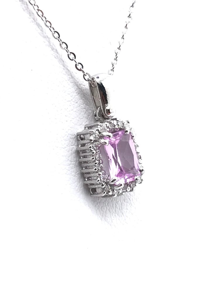 頸鏈 - 18 克拉 白金 -  1.30ct. tw. 紫鋰輝石 - 鉆石 #2.1