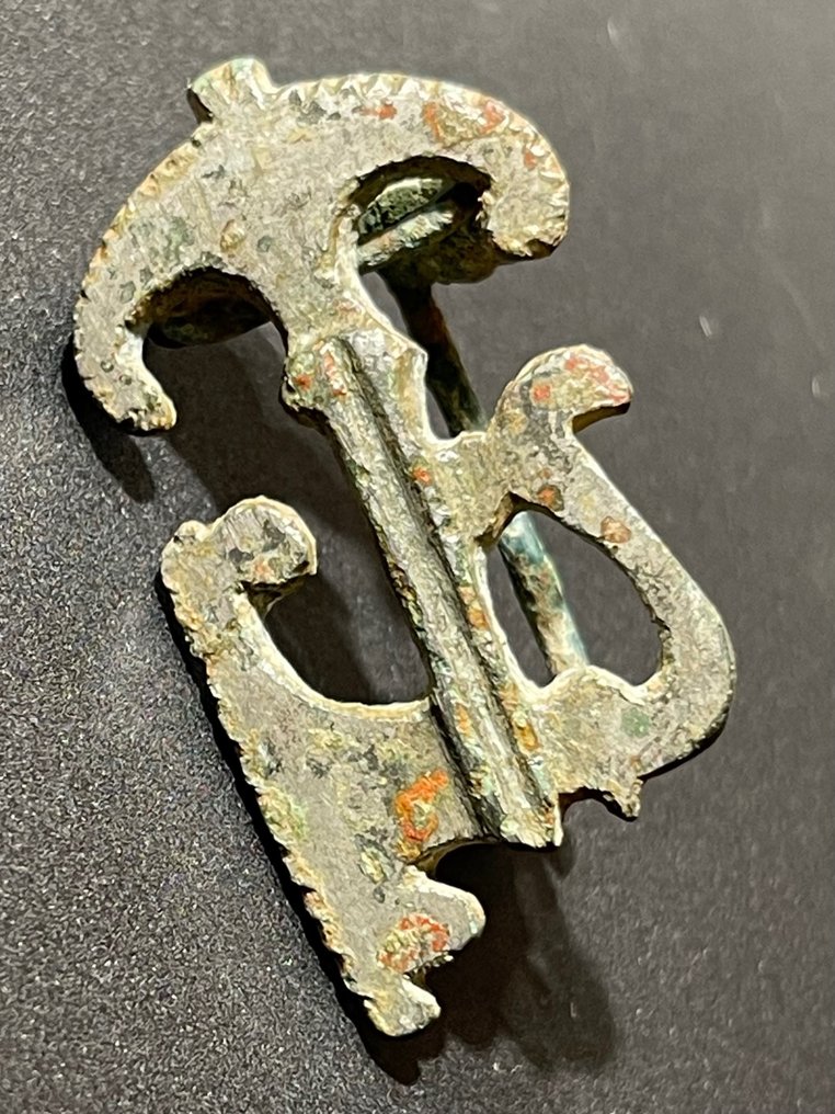 Ancient Roman Bronze Intact and Rare Type of Brooch with important Naval Symbols- Prow and Anchor. With an Austrian #2.1