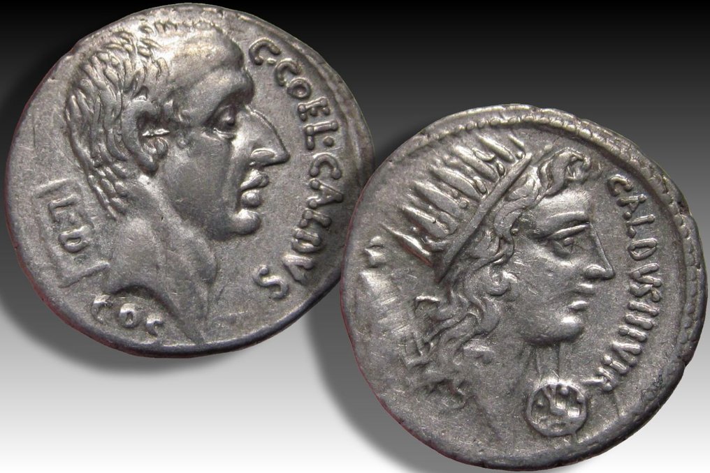 Rooman tasavalta. C. Coelius Caldus. Denarius Rome mint 51 B.C. - nice example of this scarcer type - #2.1