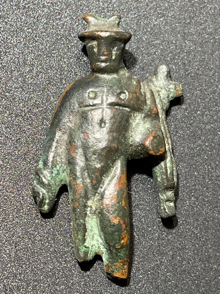 Epoca Romanilor Bronz Figurină cu Mercur, „Mesagerul”, zeul comerțului și al hoției. Fosta colecție Rudolf Rack #2.1