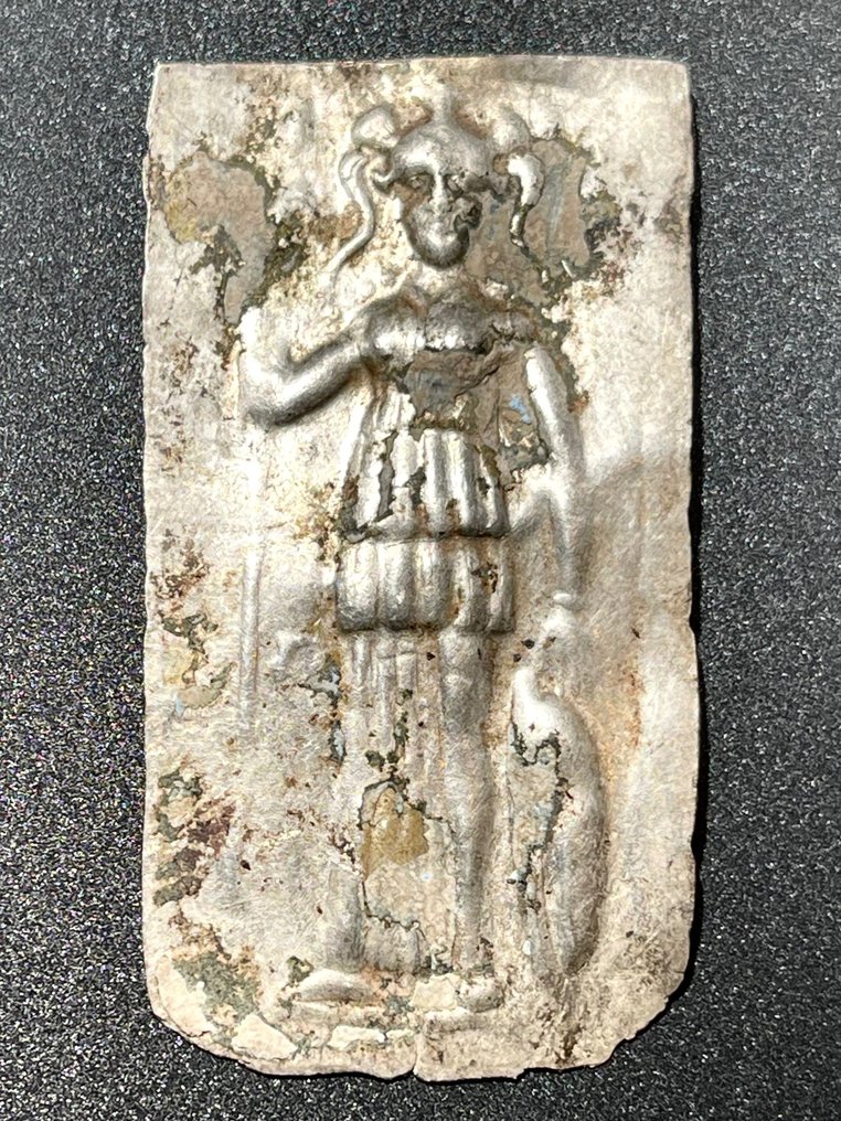 Antigua Roma Plata Placa exclusiva con la imagen de la Diosa Minerva en el mejor estilo clásico De pie, mirando hacia #2.1