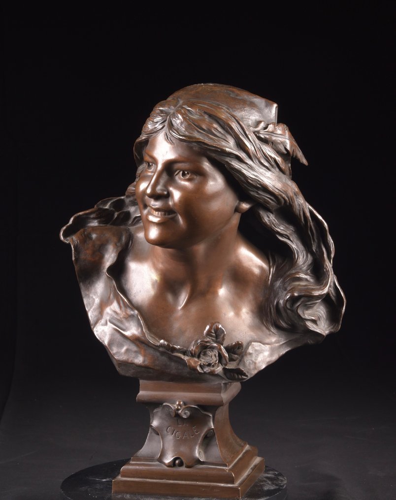 Leon Bohn (1837 - 1899) - 雕刻, fraaie buste "La Cigale" - 53 cm -  #4.3