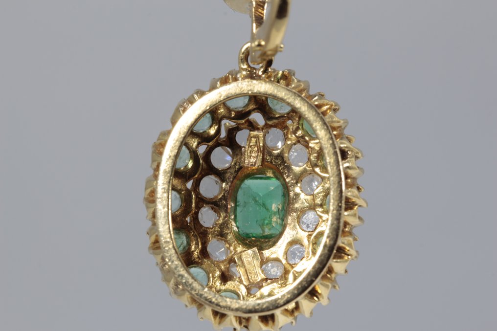 耳環 - 黃金 長方形 祖母綠 - 鉆石  #3.2