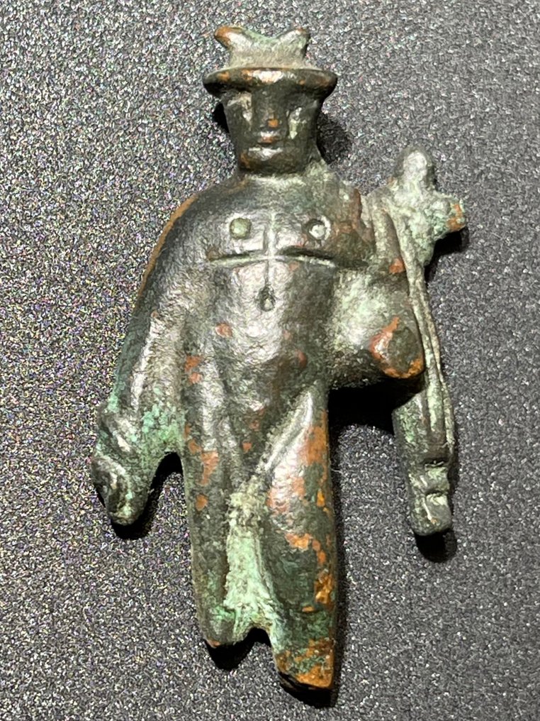 Epoca Romanilor Bronz Figurină cu Mercur, „Mesagerul”, zeul comerțului și al hoției. Fosta colecție Rudolf Rack #1.1