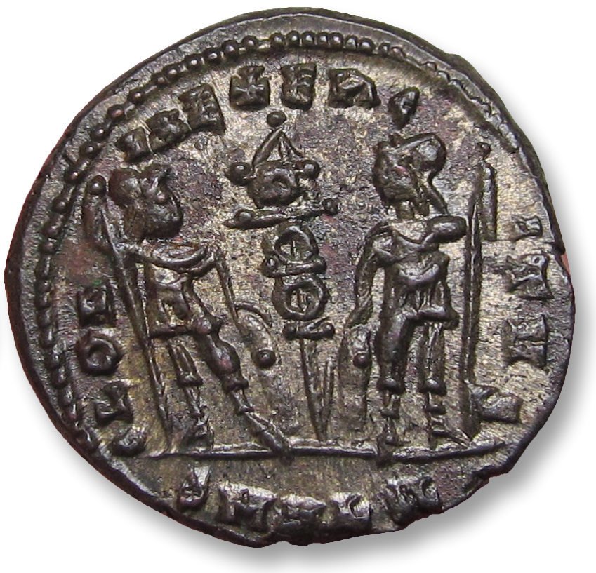 罗马帝国. Constantius II as Augustus. Follis Egypt, Alexandria 337-340 A.D. - scarce issue + much original silvering (not often seen) #1.2