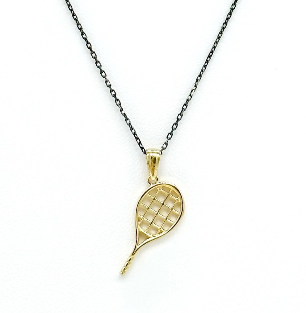 Vieri - 3,2 gr - 50 cm racket pendant - Necklace - 18 kt. Yellow gold, Black gold Diamond #1.1