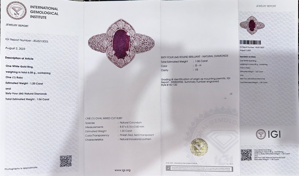 Ring - 14 kt Vittguld -  2.26ct. tw. Rubin - Diamant - Ingen värme Red Ruby ring #2.1