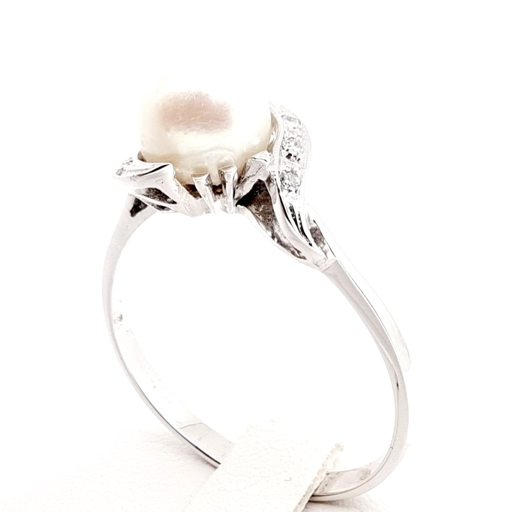 Δαχτυλίδι Λευκός χρυσός Μαργαριτάρι - Διαμάντι #1.2