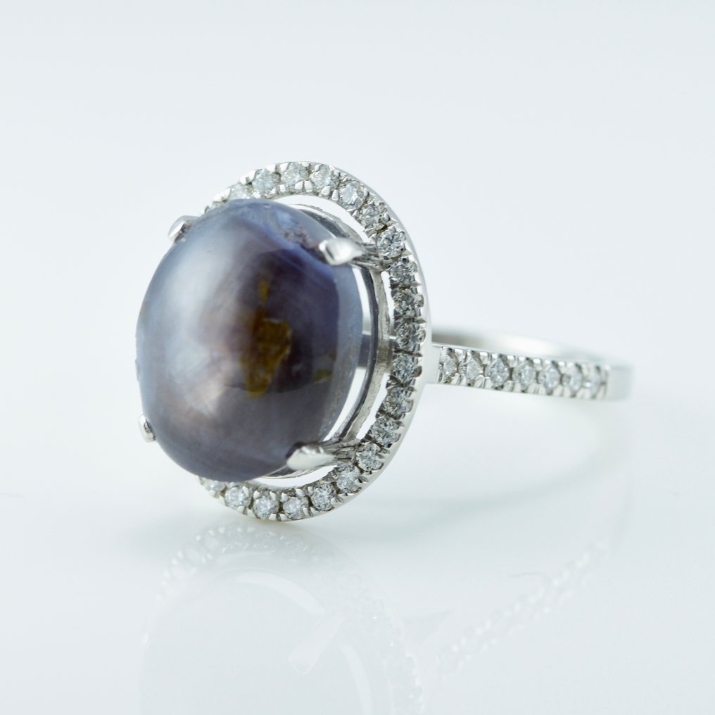 Ring Platinum -  10.42ct. tw. Star Sapphire - Diamond - Engagement ring #3.2