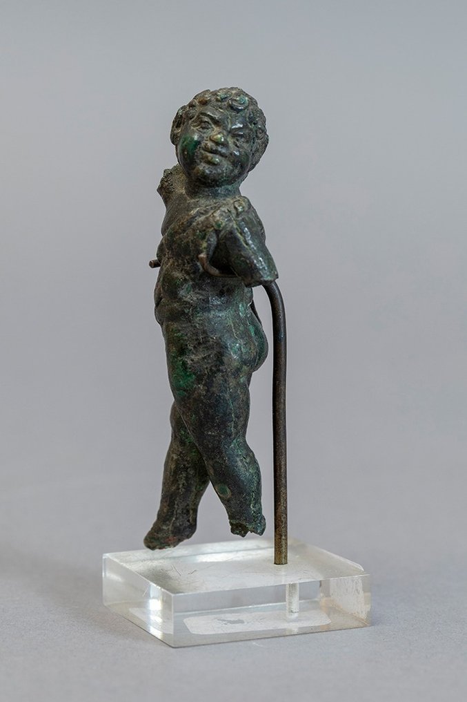 Roma Antiga Bronze Escultura de fauno sátiro dançante. Século I - III d.C. 7,2 cm H. Licença de exportação espanhola. #1.2