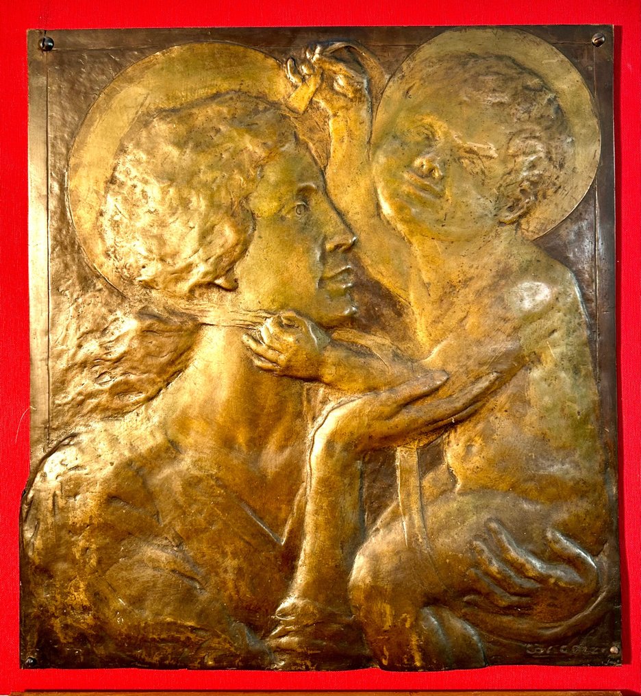 Cirillo Bagozzi (Nozza di Vestone 1890 - Milano 1970) - 雕塑, Madonna con Bambino - 52 cm - 黄铜色 - 1920 #1.1