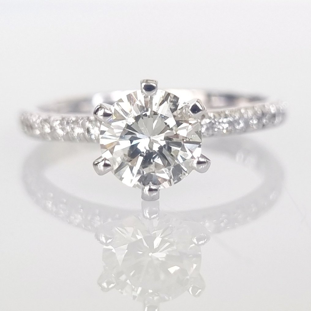 Engagement ring - 14 kt. White gold -  1.21 tw. Diamond  (Natural) - Diamond #1.1