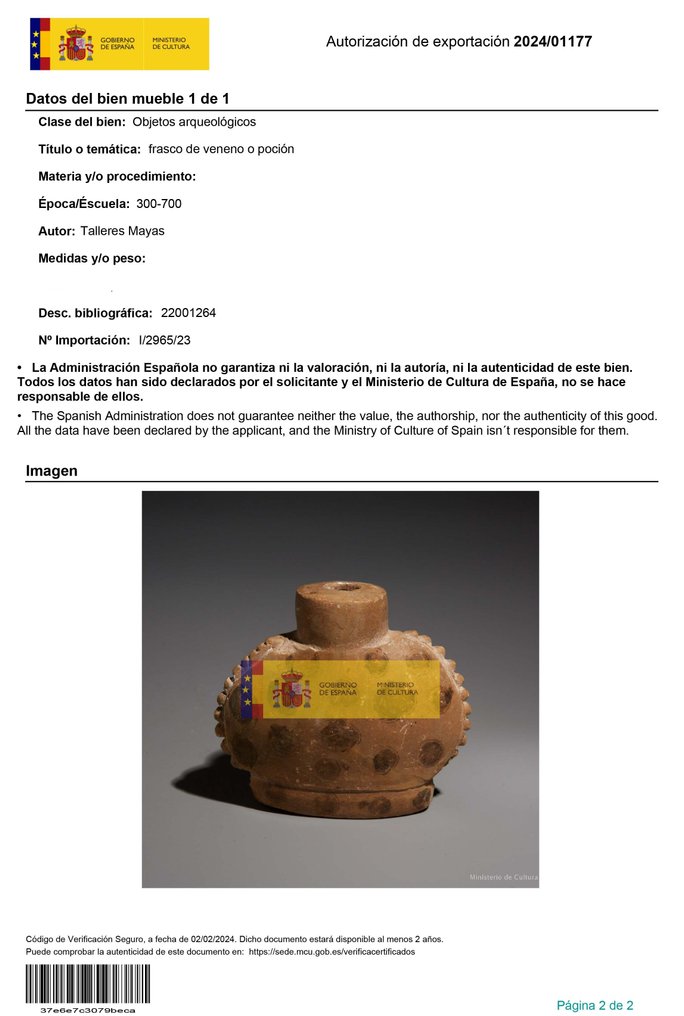 Maya Terracotta Trankflasche. 300–700 n. Chr. 6,2 cm H. Mit spanischer Ausfuhrlizenz. #3.2