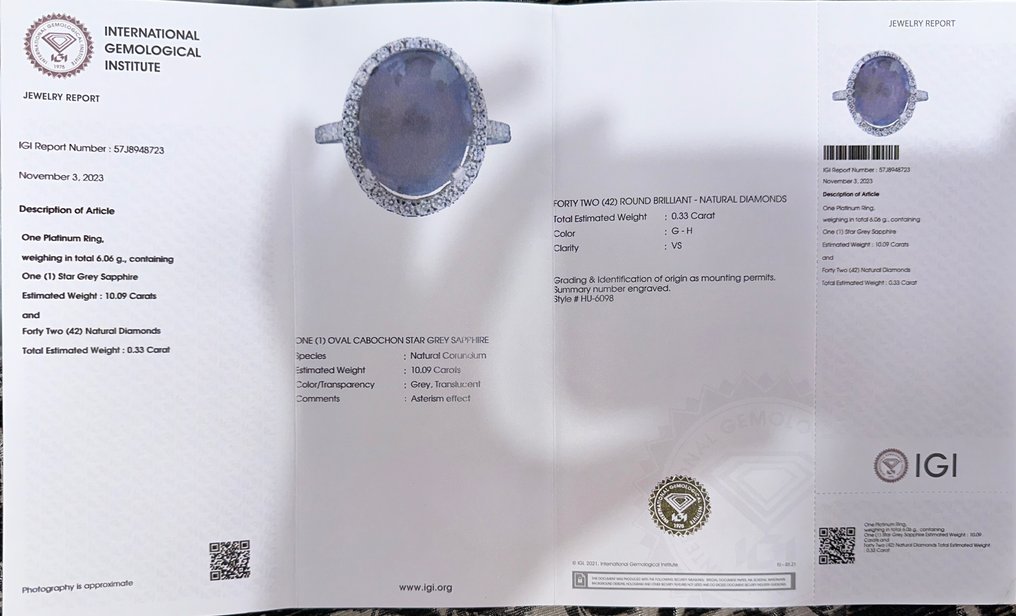 Ring Platina -  10.42ct. tw. Stjärnsafir - Diamant - Förlovningsring #2.1