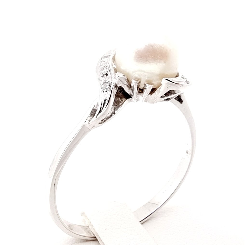 Δαχτυλίδι Λευκός χρυσός Μαργαριτάρι - Διαμάντι #1.1