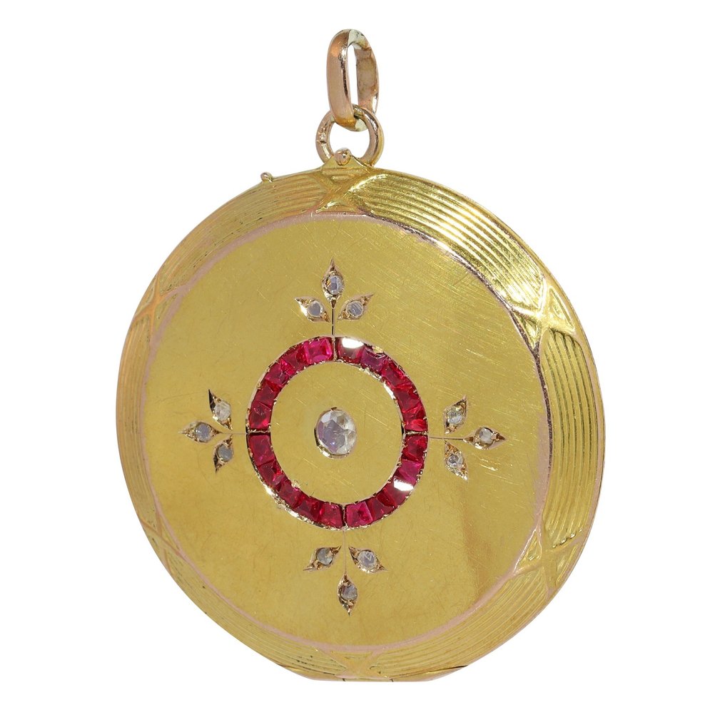 Vintage 1920's Art Deco - Pingente - 18 K Ouro amarelo Rubi - Diamante  #1.1