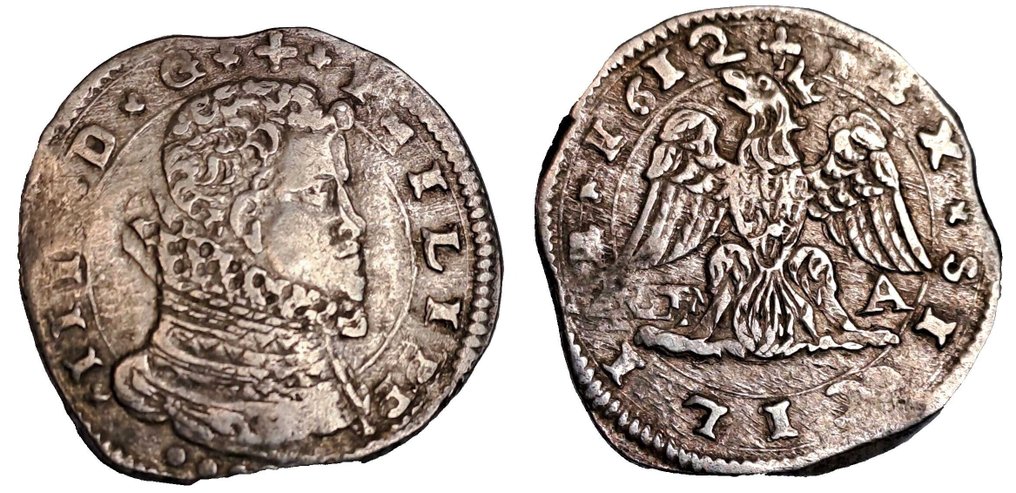 Italia, Reino de Sicilia. Felipe III de España (1598-1621). 4 Tarì 1612 #2.1