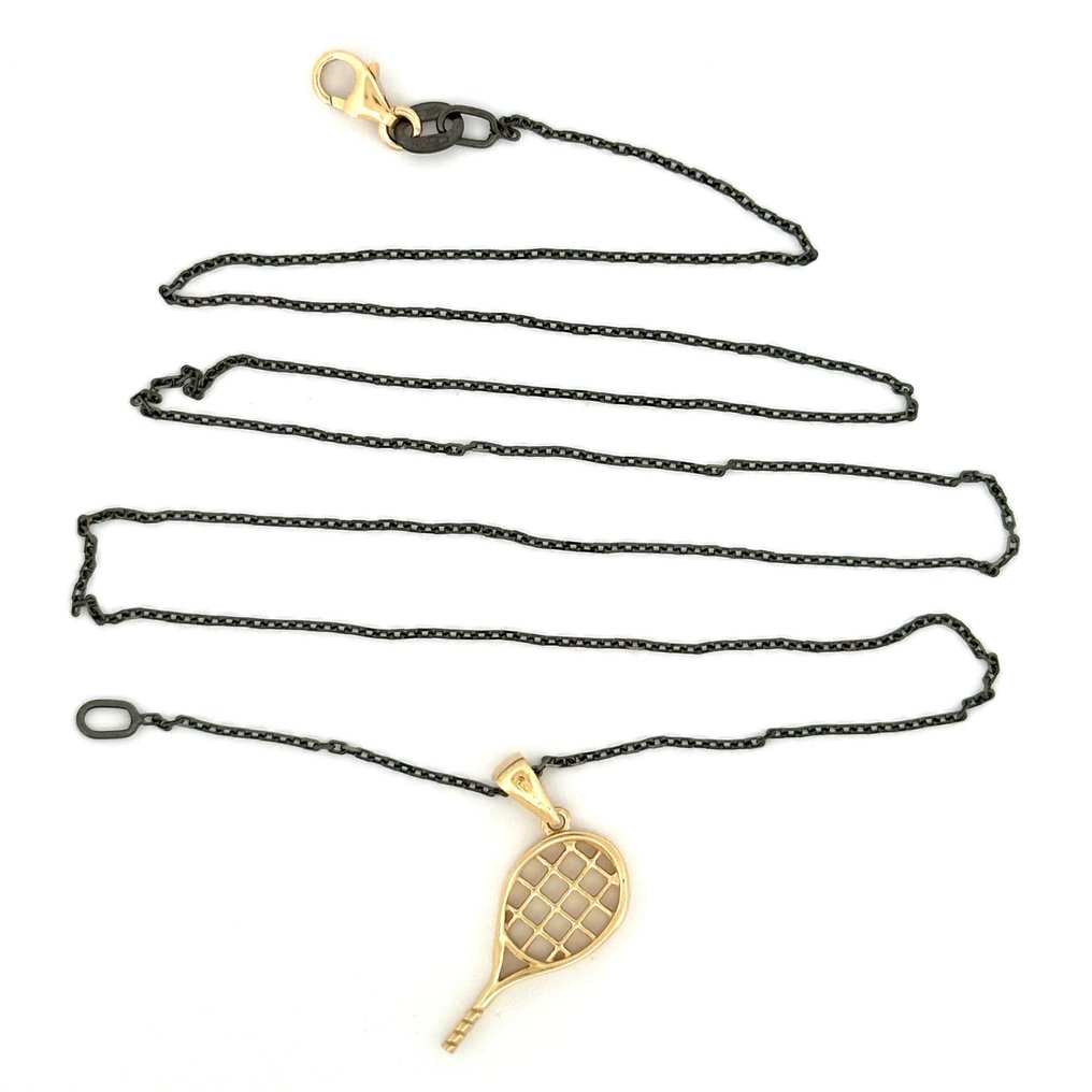 Vieri - 3,2 gr - 50 cm racket pendant - Necklace - 18 kt. Yellow gold, Black gold Diamond #1.2
