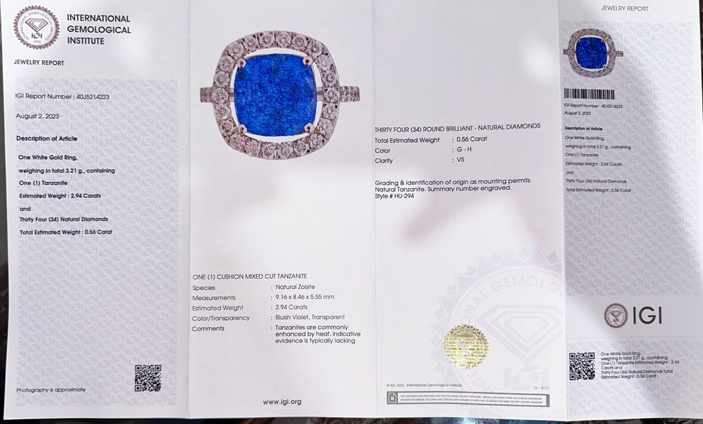Ring Hvidguld -  3.50ct. tw. Tanzanit - Diamant - Tanzanit vielsesring #2.1
