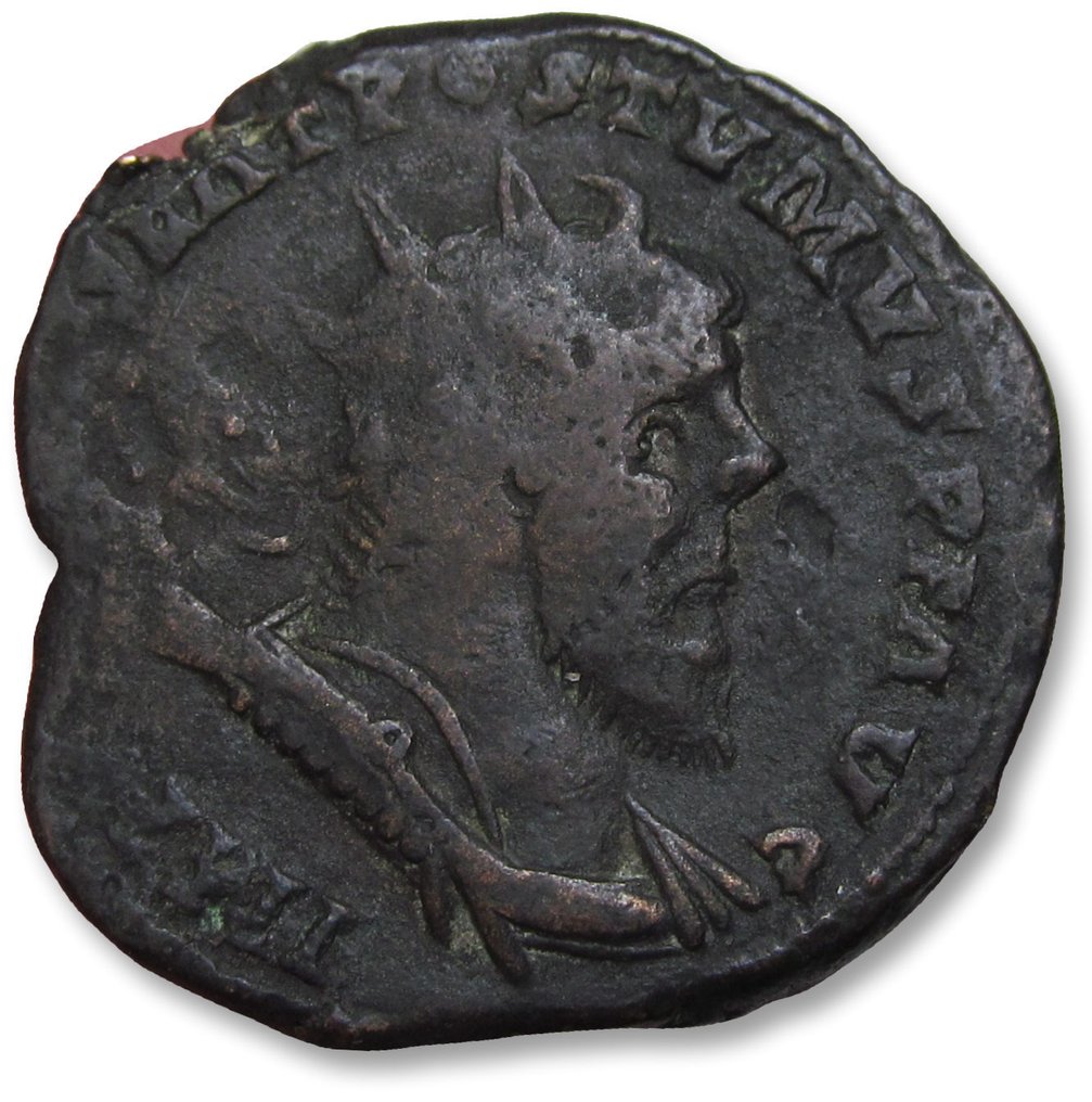 Römisches Reich. Postumus (260-269 n.u.Z.). Double Sestertius Treveri (Trier) mint circa 261 A.D. - LAETITIA, galley - #1.1