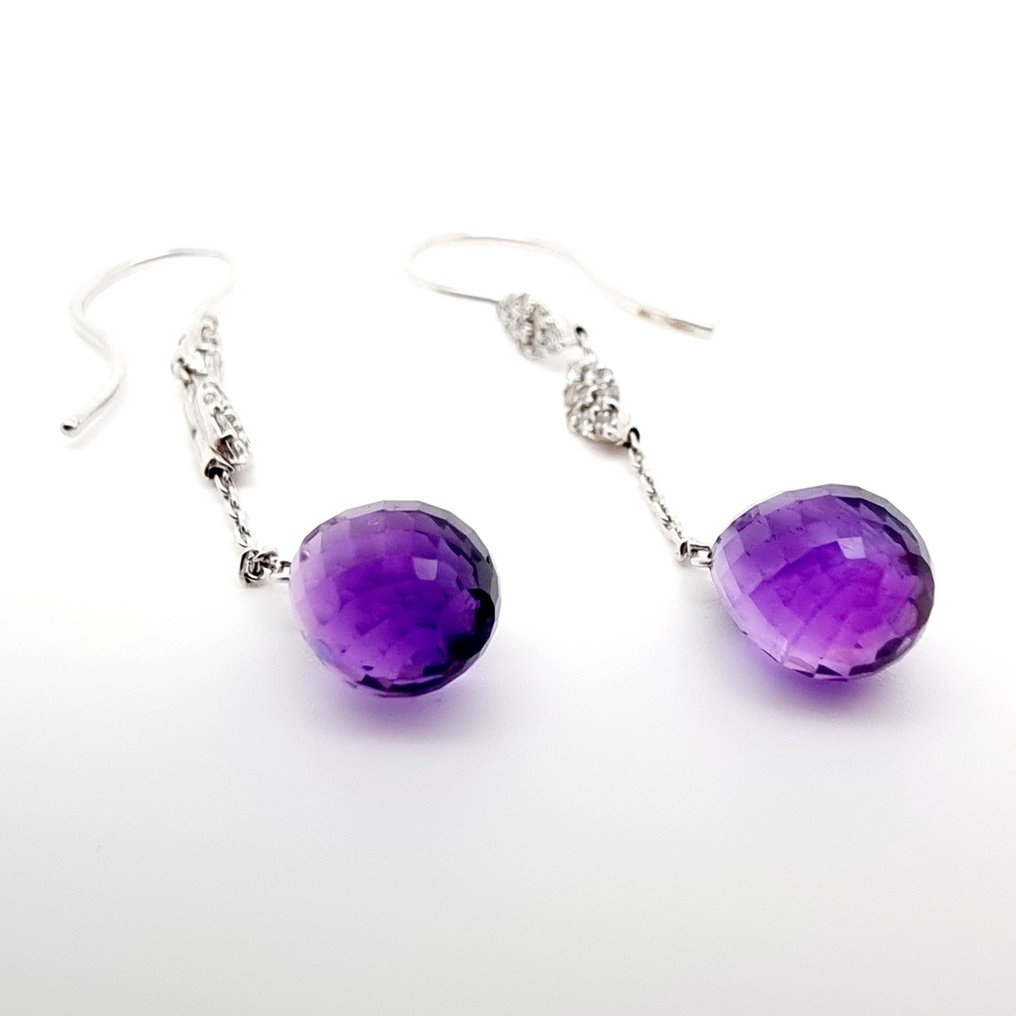 耳環 白金 紫水晶 - 鉆石 #2.1