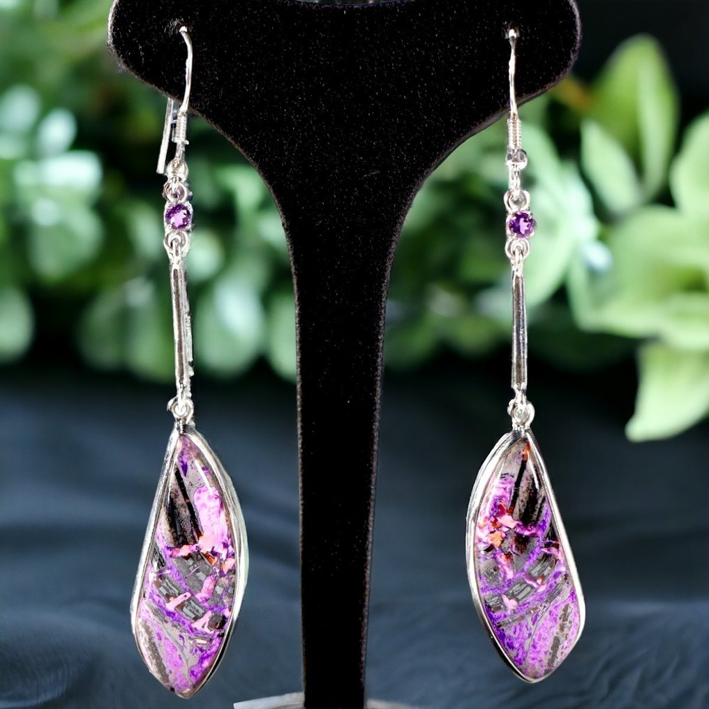 獨家紫龍晶耳環 凸圓面紫銅榴石 - 高度: 33 mm - 闊度: 14 mm- 12 g #1.1