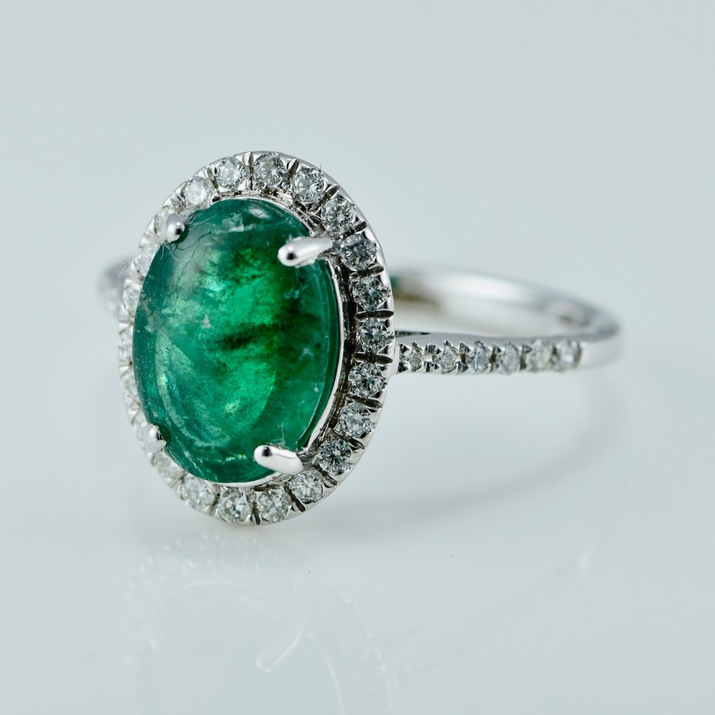 Ring Witgoud -  2.74ct. tw. Smaragd - Diamant - Smaragdgroene verlovingsring #1.2