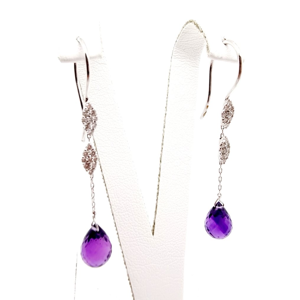 耳環 - 18 克拉 白金 紫水晶 - 鉆石 #1.1