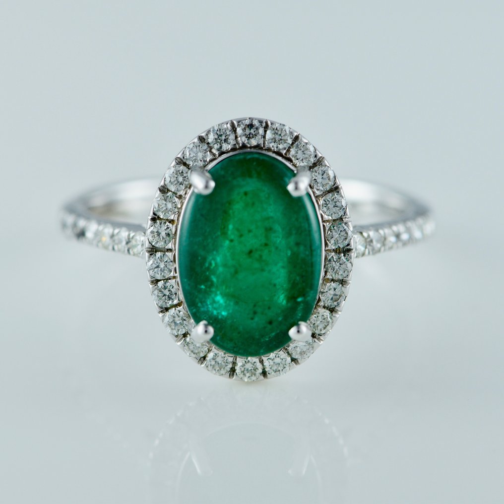 Ring - 14 kt. White gold -  2.88ct. tw. Emerald - Diamond #1.2