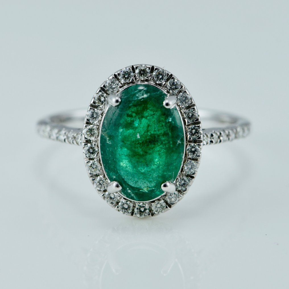 Ring Witgoud -  2.74ct. tw. Smaragd - Diamant - Smaragdgroene verlovingsring #1.1