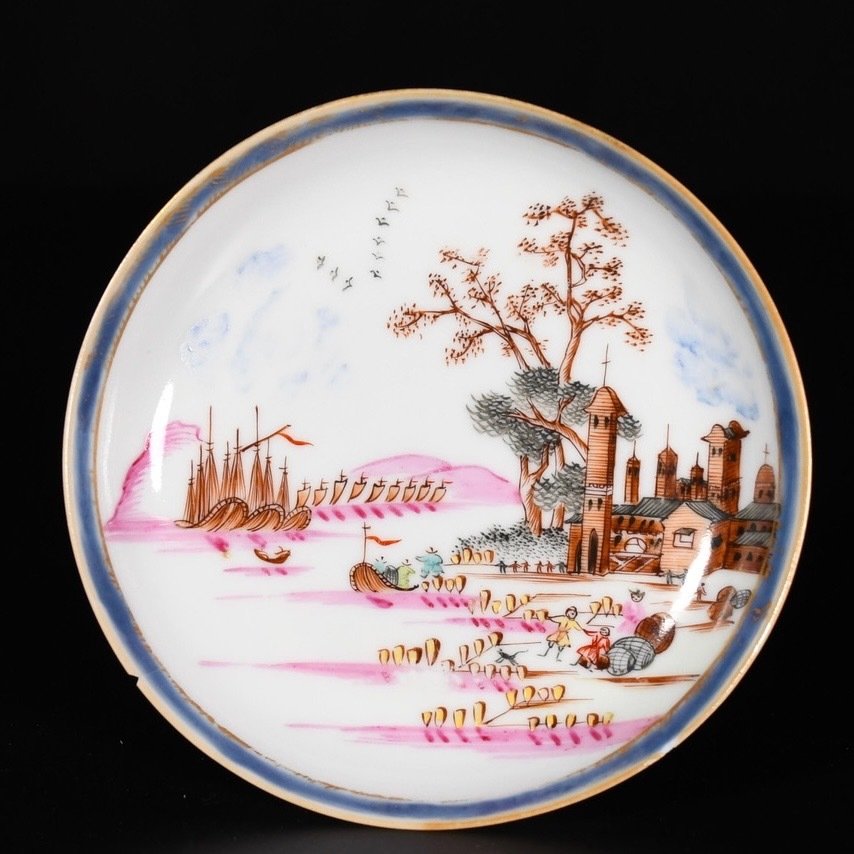 Kuppi ja aluslautanen - Tasse et sa soucoupe en porcelaine décorée dans le style de Meissen - Posliini #1.2