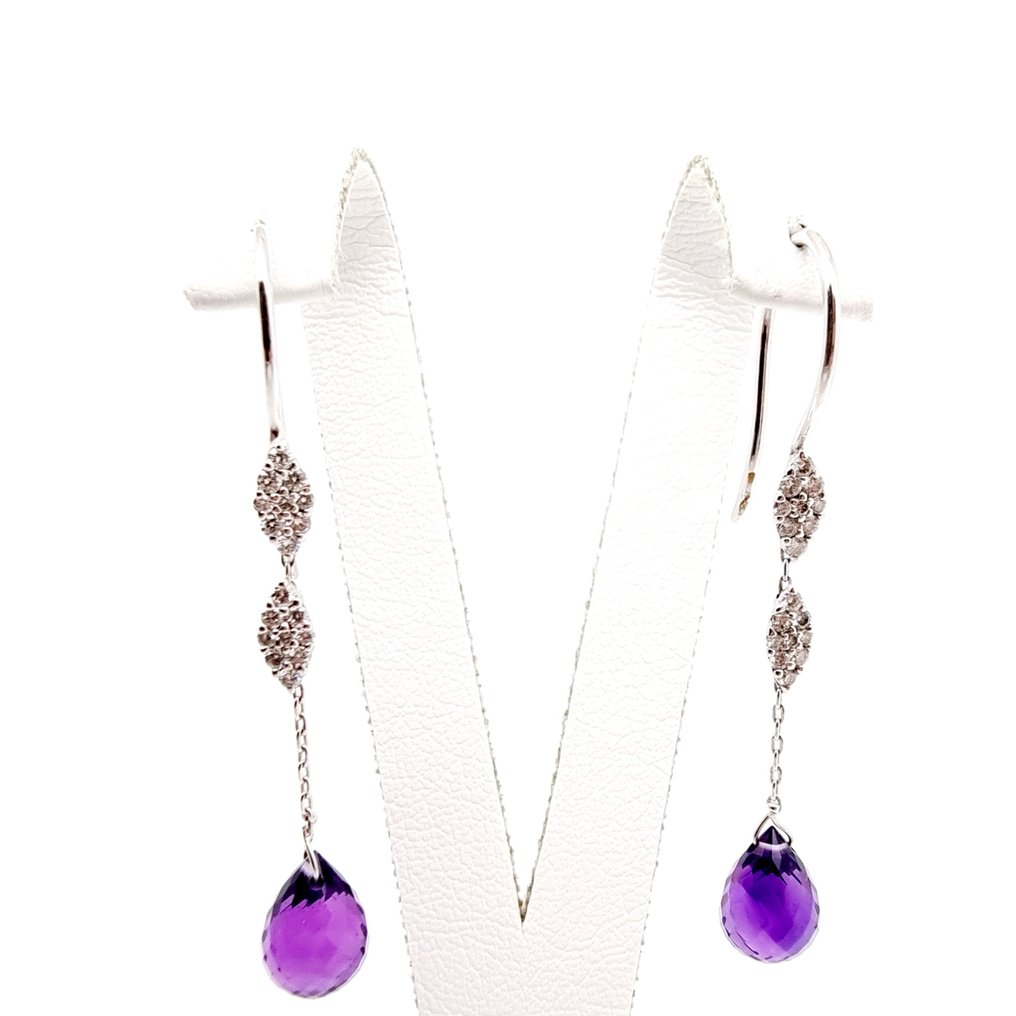 耳環 白金 紫水晶 - 鉆石 #1.2