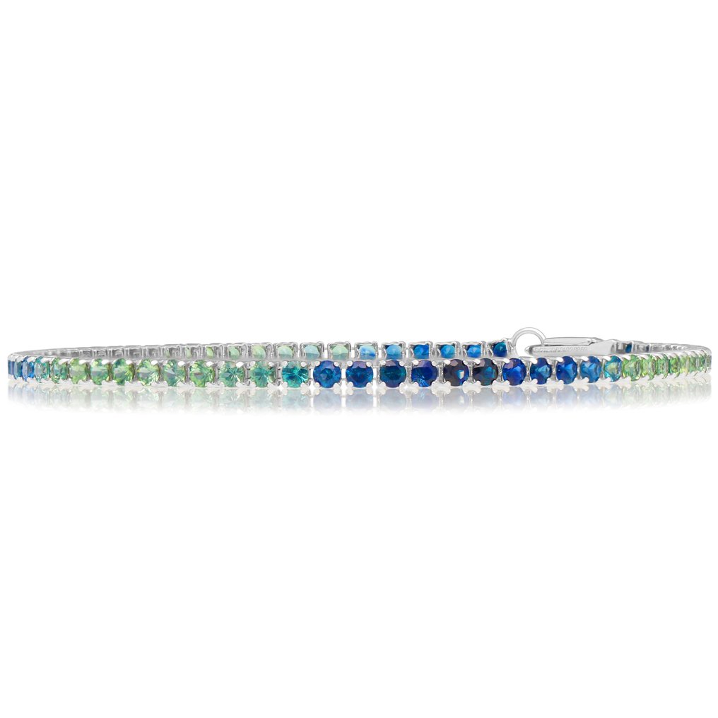 没有保留价 - 手镯 - 铂金 - 钻石切割 - 蓝色和绿色蓝宝石 - GRA 认证 #3.2