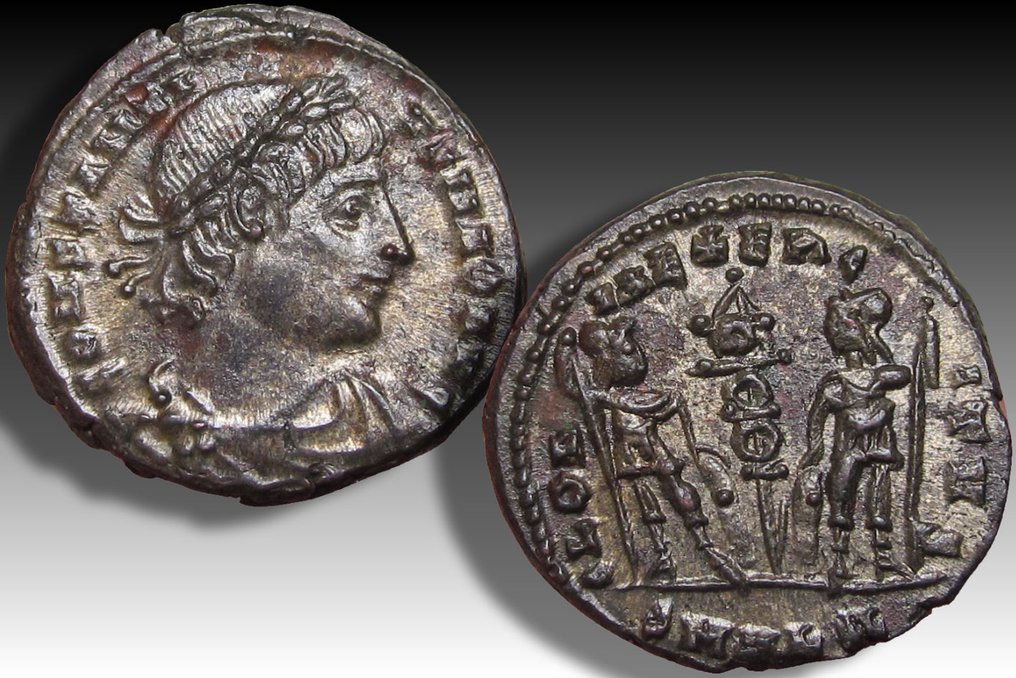 Roman Empire. Constantius II as Augustus. Follis Egypt, Alexandria 337-340 A.D. - scarce issue + much original silvering (not often seen) #2.1