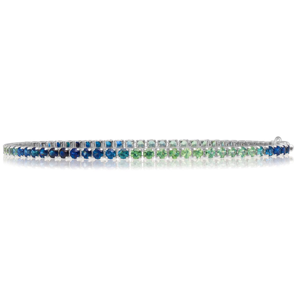 没有保留价 - 手镯 - 铂金 - 钻石切割 - 蓝色和绿色蓝宝石 - GRA 认证 #3.1