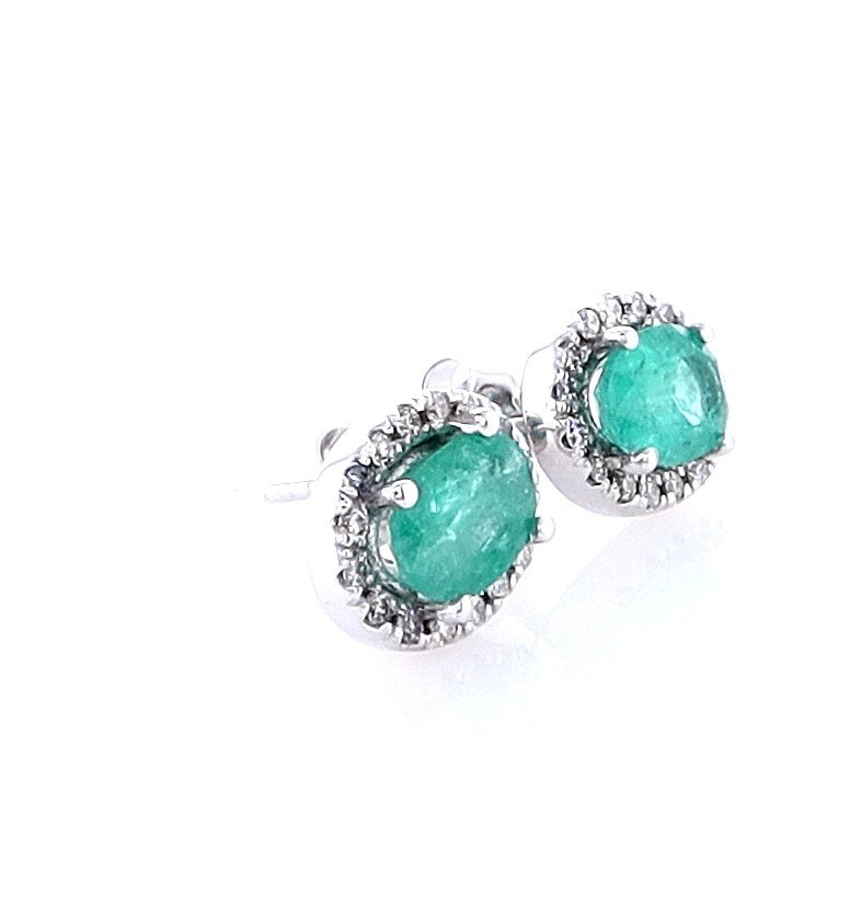 1.75 Tcw Emerald & Diamonds ring - Earrings White gold Emerald - Diamond #1.2