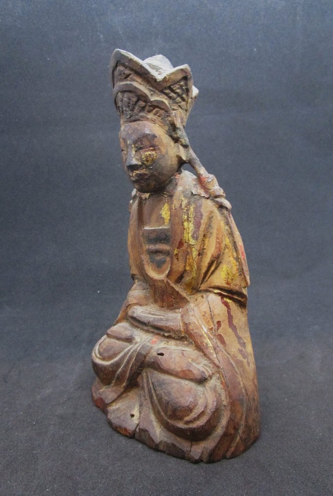 Qing - estátua de madeira - dignitário - Madeira - China - Dinastia Qing (1644 - 1911) #2.1