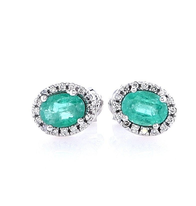 1.75 Tcw Emerald & Diamonds ring - Korvakorut Valkokulta Smaragdi - Timantti #1.1