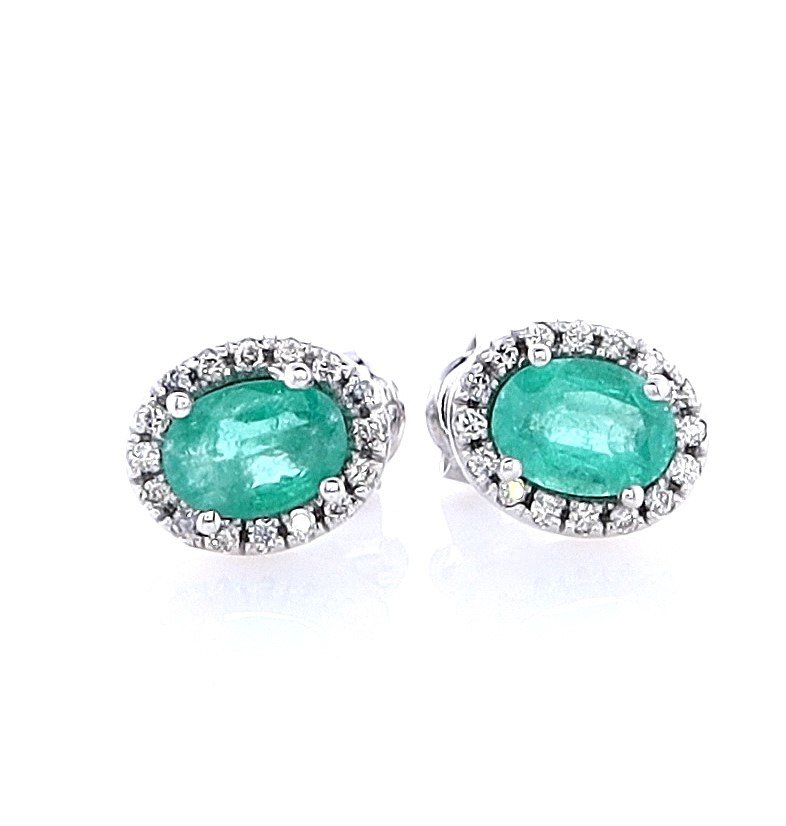 1.75 Tcw Emerald & Diamonds ring - Earrings White gold Emerald - Diamond #2.1