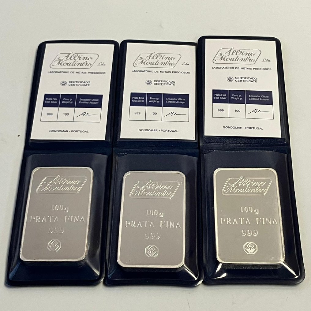 3 x 100 grams - Silver .999 - Albino Moutinho - With certificate #1.0