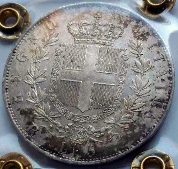 Italien, Kongeriget Italien. Vittorio Emanuele II di Savoia (1861-1878). 5 Lire 1878 #1.1