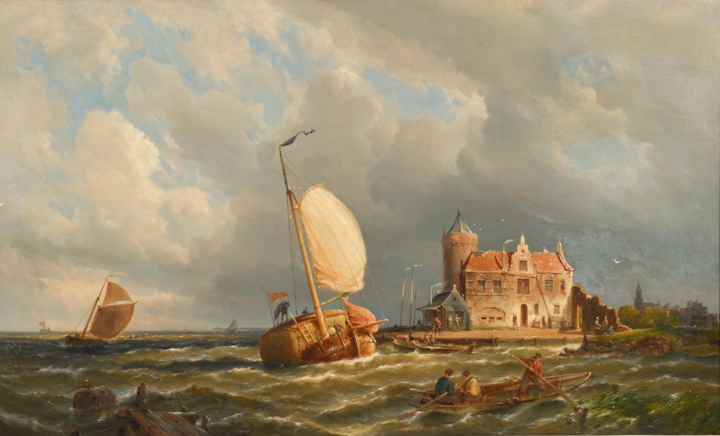 Pieter Cornellis Dommershuijzen (1834-1908) - Dutch fishing vessels by the coast #1.1