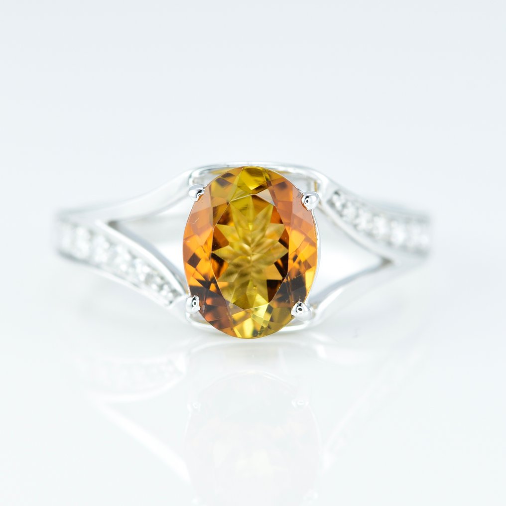 Anello - 14 carati Oro bianco -  1.69ct. tw. Tormalina - Diamante #1.1