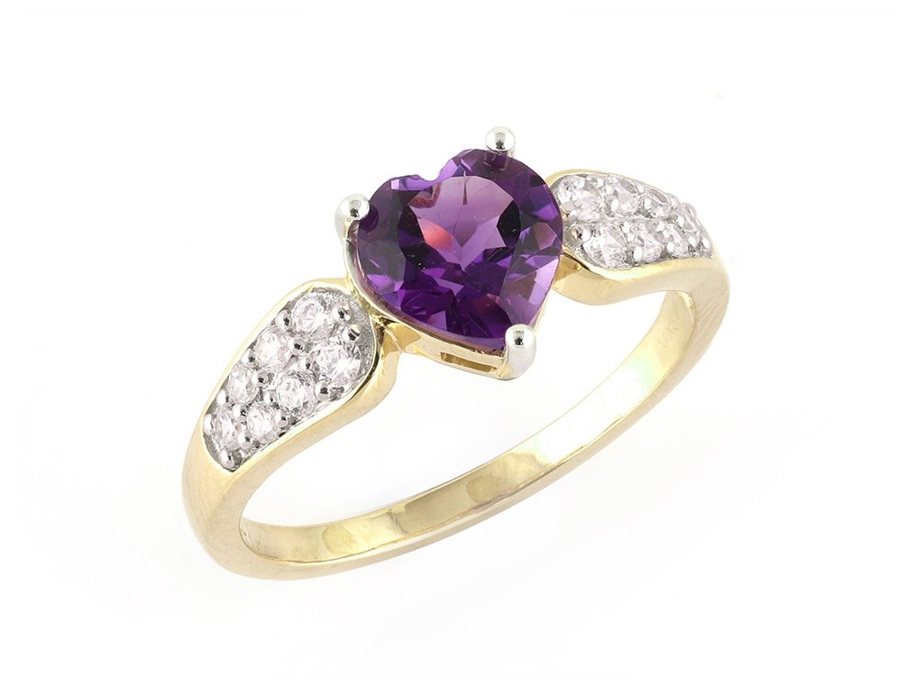 戒指 - 14K包金 黄金 -  1.33ct. tw. 紫水晶 - 钻石 #2.1