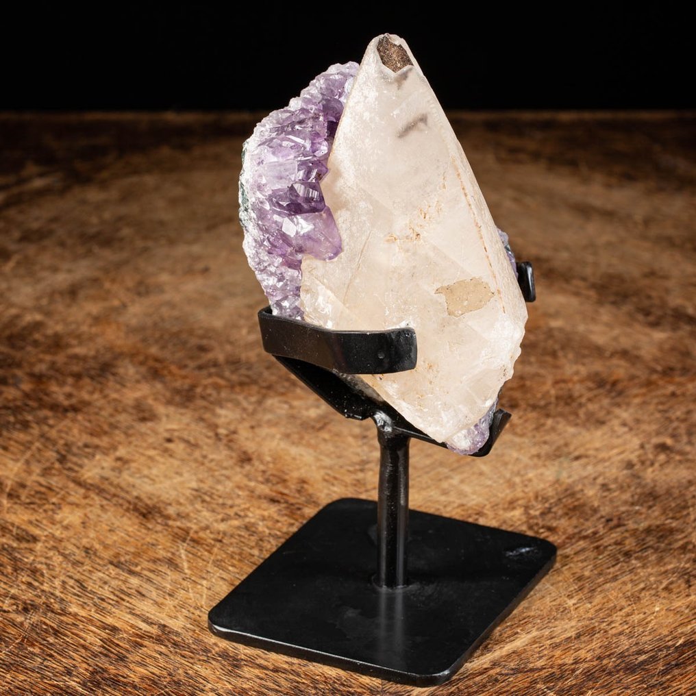 Niezwykłe geminowanie kalcytu na Amethyst Geode - Wysokość: 178 mm - Szerokość: 96 mm- 1239 g #2.1