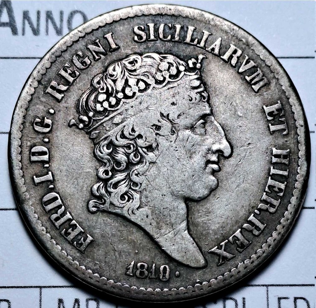 Olaszország, Két Szicíliai Királyság. Ferdinando I di Borbone (1816-1825). 1/2 Piastra da 60 Grana 1818 - variante "9 ribattuto su 8" #1.1