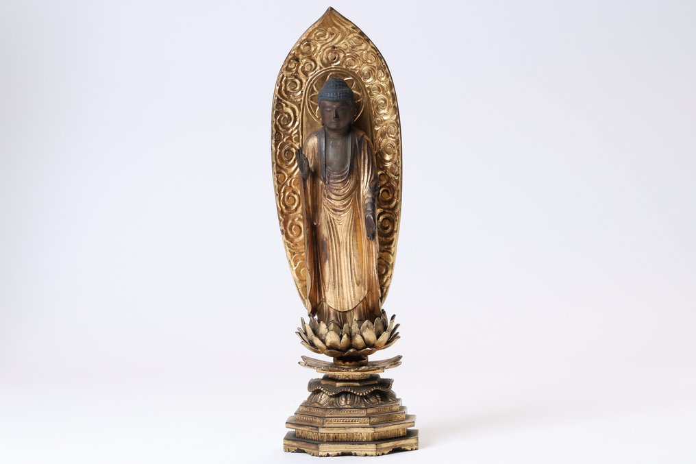 Amida Buddha 阿弥陀如来 Statue with Zushi Altar Cabinet - 雕塑 木 - 日本 - Meiji period (1868-1912) #3.1